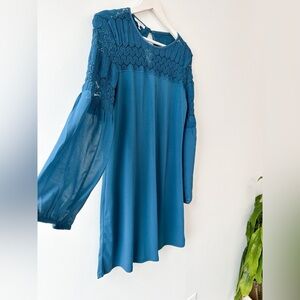 Boho Dress - Teal - Long Sleeve Knee Length “Maurice’s” Size- Medium